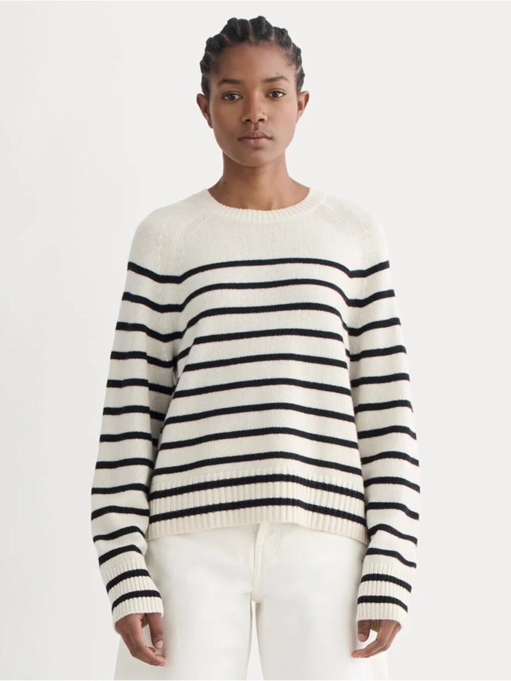 Everlane The Boxy Crew in Cashmere Bone Black NWT Size XS